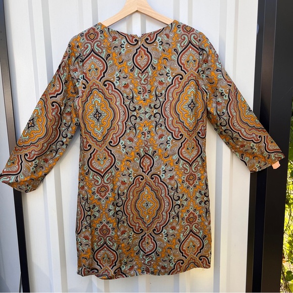 J. CREW Collection Dress Jules 100% Silk Gold Italian Paisley Shift Womens 6 - Picture 3 of 14